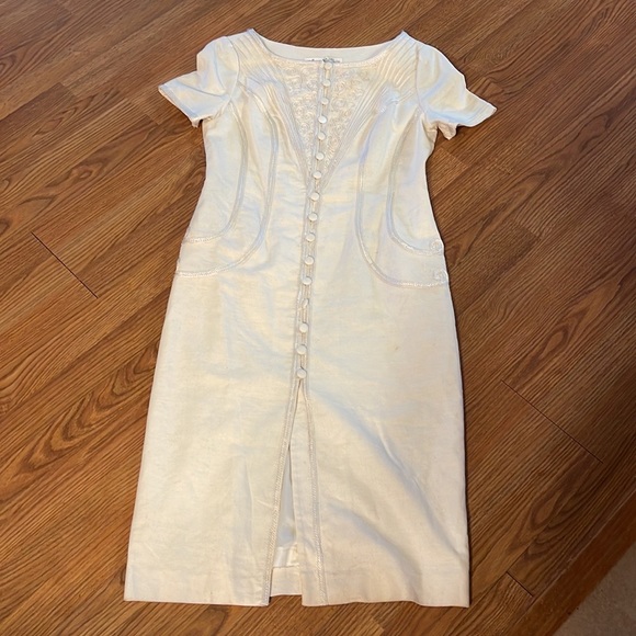 Vintage  Linen Button Front Dress Vintage Wedding Boho Bride - Picture 8 of 12